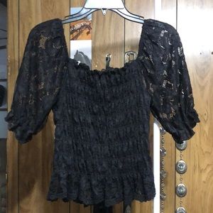 Black lace scrunch top